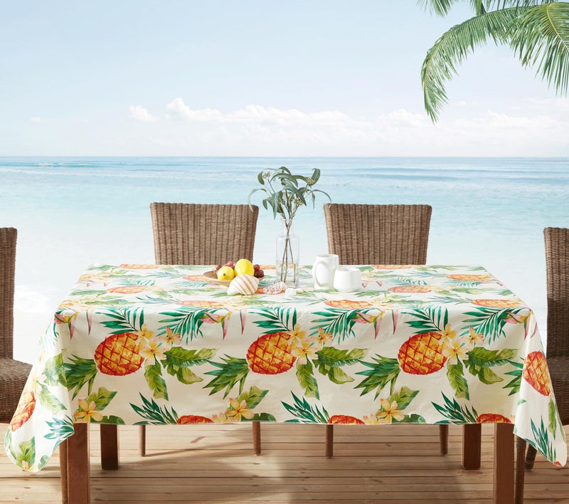 Newbridge Square Vinyl Flannel Backed Tablecloth, 52 x 52 Inch, Hawaii Tropical, Indoor/Outdoor Waterproof Table Party Table Cover, Palms and Pineapples - Image 1